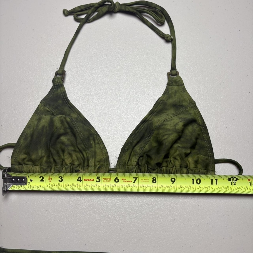 Xhilaration Women's Green and Pink Camo Ruffle Trim Tie Dye Triangle Bikini Set - Picture 6 of 8